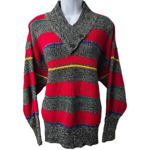 Gitano Wrap Neck Ski Sweater M Women Pullover Preppy Boxy Red Stripe Vintage 80s